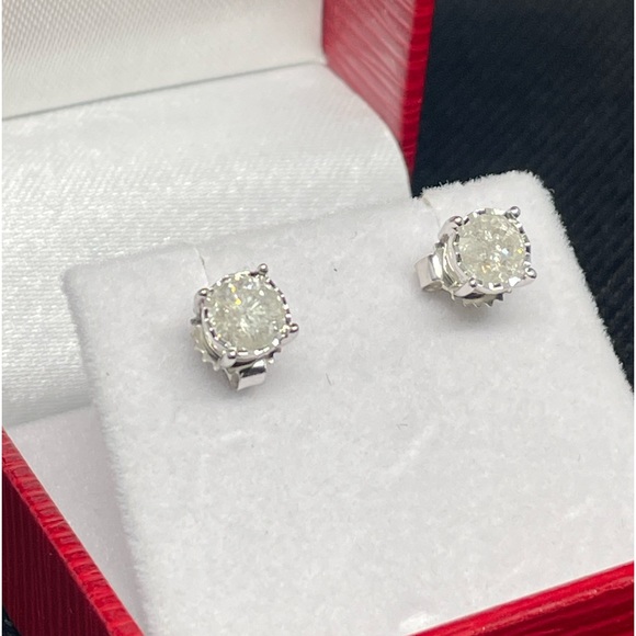 Sale ✨ GIA Certified • 1.12CTW Genuine Natural Diamond Stud Earrings in 10K WG - Picture 3 of 11